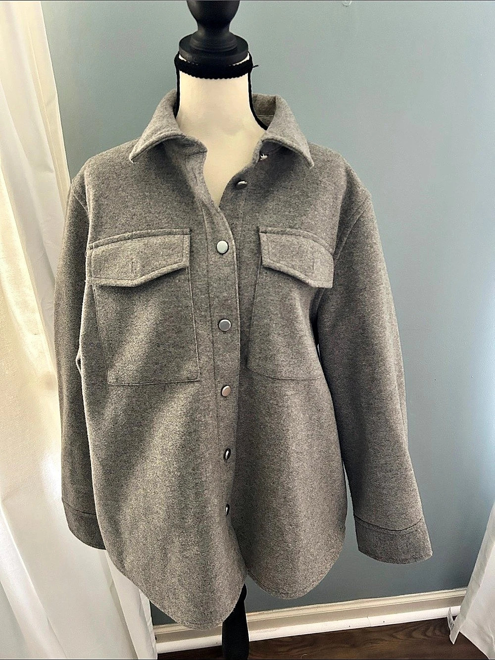 H&Medium Regular Fit Wool-Blend Overshirt Gray Utility Jacket Medium